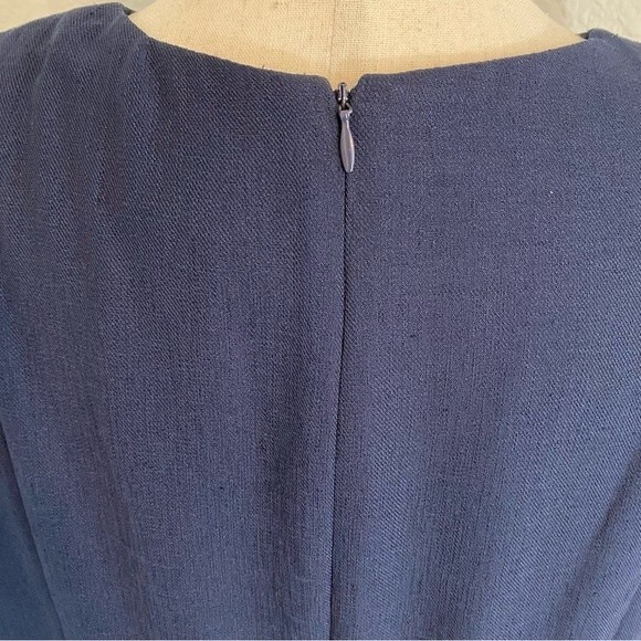 Vintage Navy Embroidery Midi Sheath Dress Deco Buttons Linen Look by VIRGO SZ 16 - Picture 7 of 13